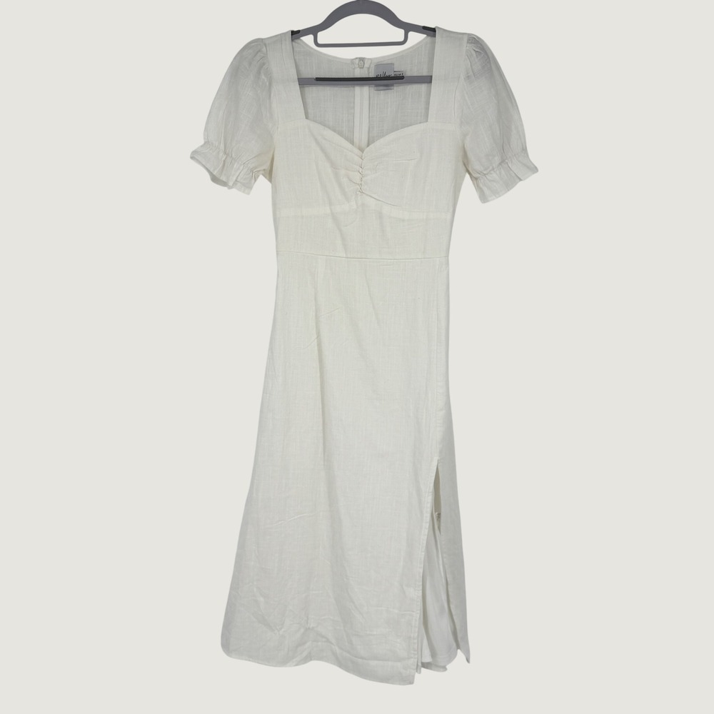 Polly White Cotton Puff Sleeve Midi Dress Sweetheart Neckline Size 2 Cottage